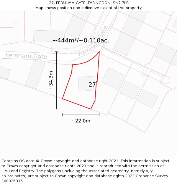 27, FERNHAM GATE, FARINGDON, SN7 7LR: Plot and title map