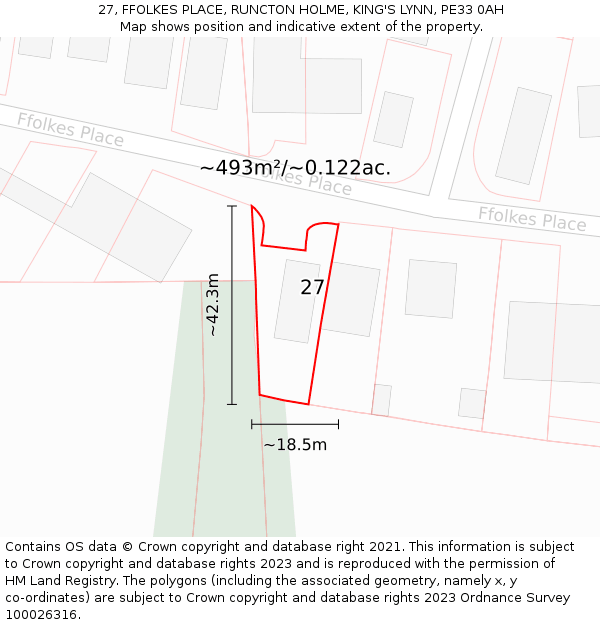 27, FFOLKES PLACE, RUNCTON HOLME, KING'S LYNN, PE33 0AH: Plot and title map