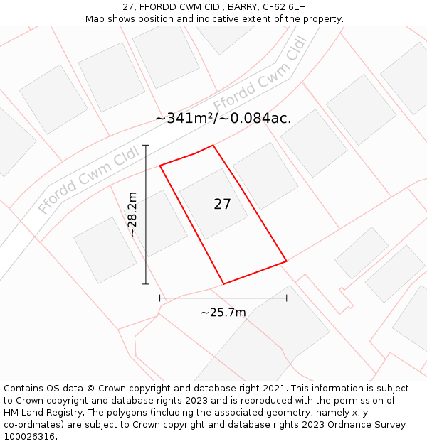 27, FFORDD CWM CIDI, BARRY, CF62 6LH: Plot and title map