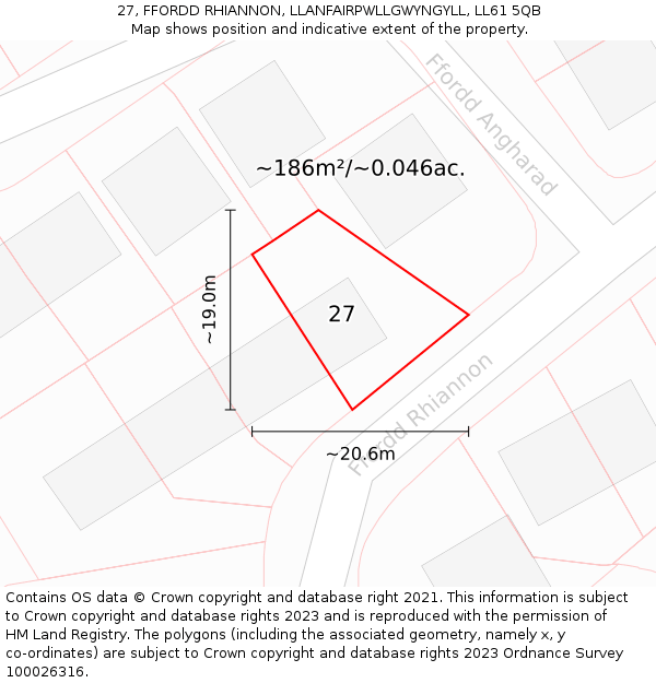 27, FFORDD RHIANNON, LLANFAIRPWLLGWYNGYLL, LL61 5QB: Plot and title map