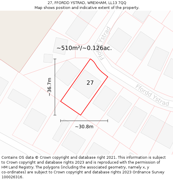 27, FFORDD YSTRAD, WREXHAM, LL13 7QQ: Plot and title map