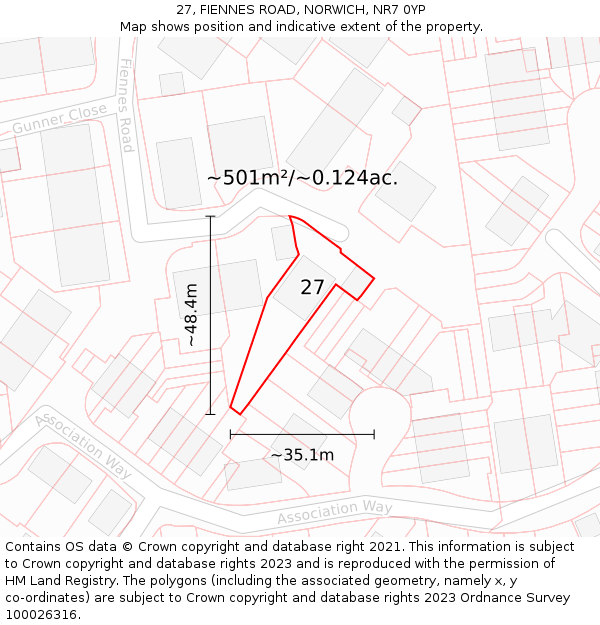 27, FIENNES ROAD, NORWICH, NR7 0YP: Plot and title map