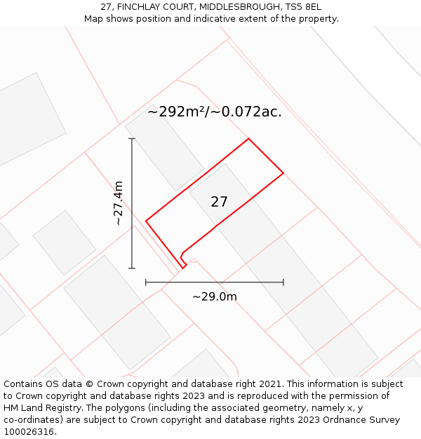 27, FINCHLAY COURT, MIDDLESBROUGH, TS5 8EL: Plot and title map