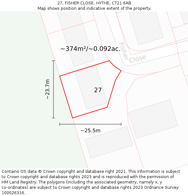 27, FISHER CLOSE, HYTHE, CT21 6AB: Plot and title map