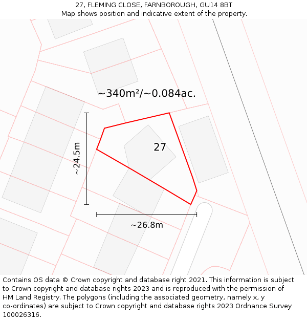 27, FLEMING CLOSE, FARNBOROUGH, GU14 8BT: Plot and title map