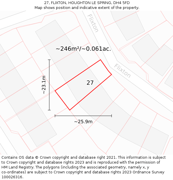 27, FLIXTON, HOUGHTON LE SPRING, DH4 5FD: Plot and title map