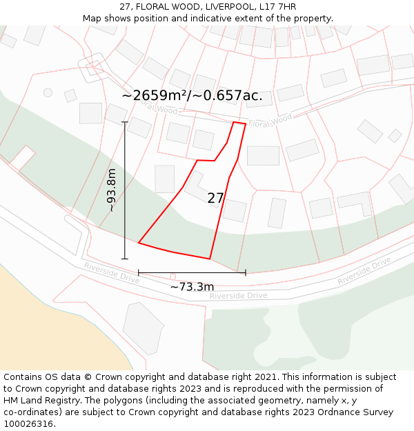 27, FLORAL WOOD, LIVERPOOL, L17 7HR: Plot and title map