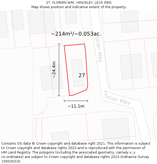 27, FLORIAN WAY, HINCKLEY, LE10 0WG: Plot and title map