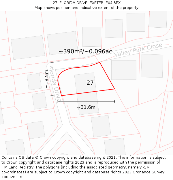 27, FLORIDA DRIVE, EXETER, EX4 5EX: Plot and title map