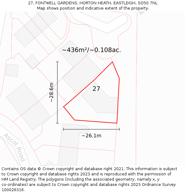 27, FONTWELL GARDENS, HORTON HEATH, EASTLEIGH, SO50 7NL: Plot and title map