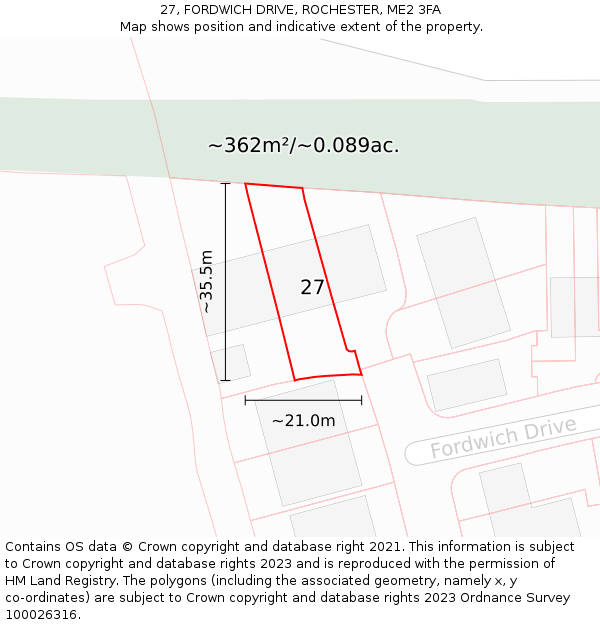 27, FORDWICH DRIVE, ROCHESTER, ME2 3FA: Plot and title map