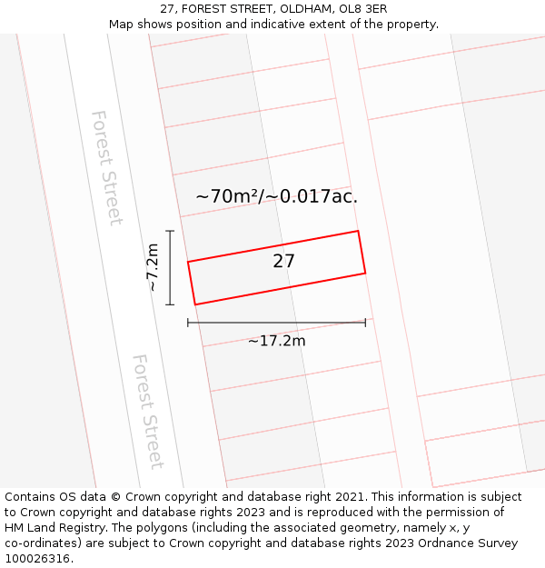 27, FOREST STREET, OLDHAM, OL8 3ER: Plot and title map