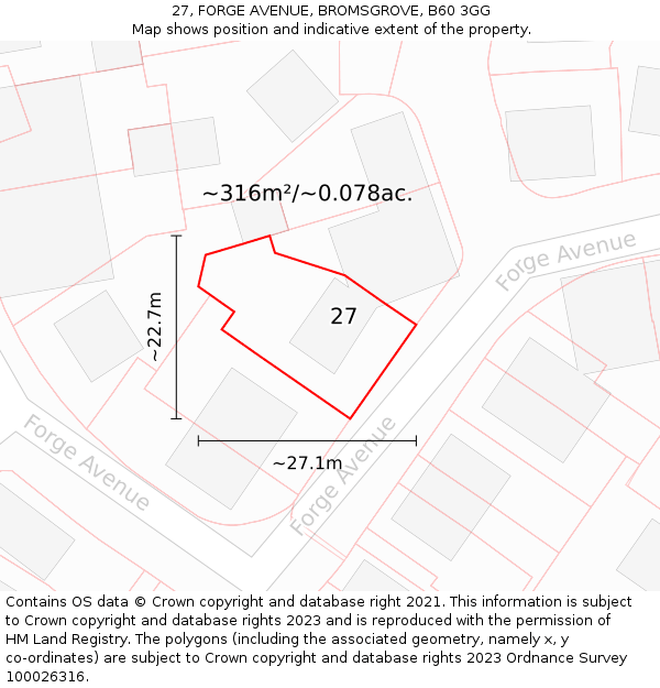 27, FORGE AVENUE, BROMSGROVE, B60 3GG: Plot and title map