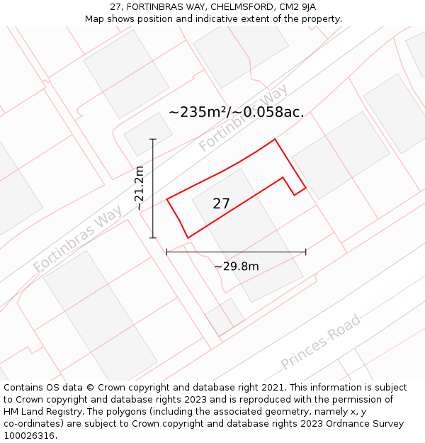 27, FORTINBRAS WAY, CHELMSFORD, CM2 9JA: Plot and title map