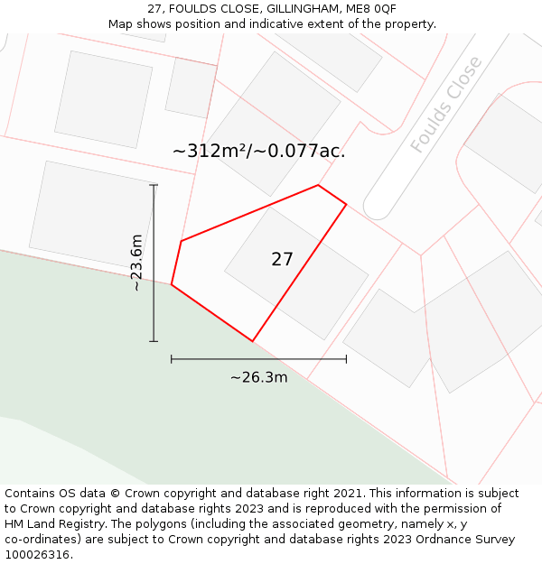 27, FOULDS CLOSE, GILLINGHAM, ME8 0QF: Plot and title map