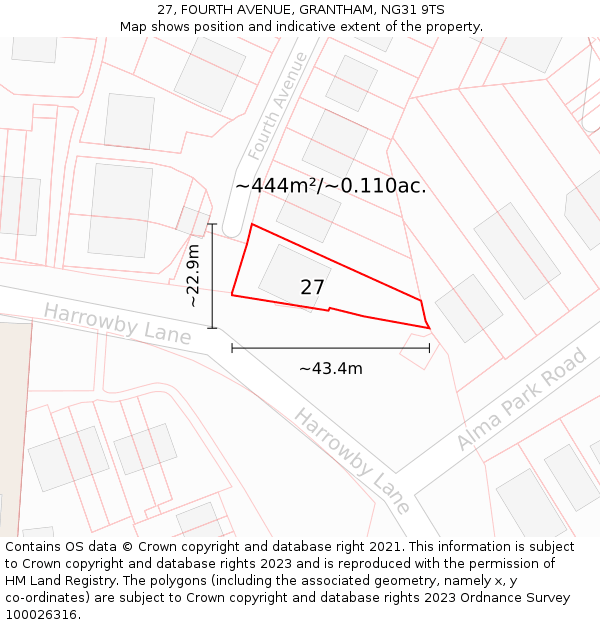 27, FOURTH AVENUE, GRANTHAM, NG31 9TS: Plot and title map