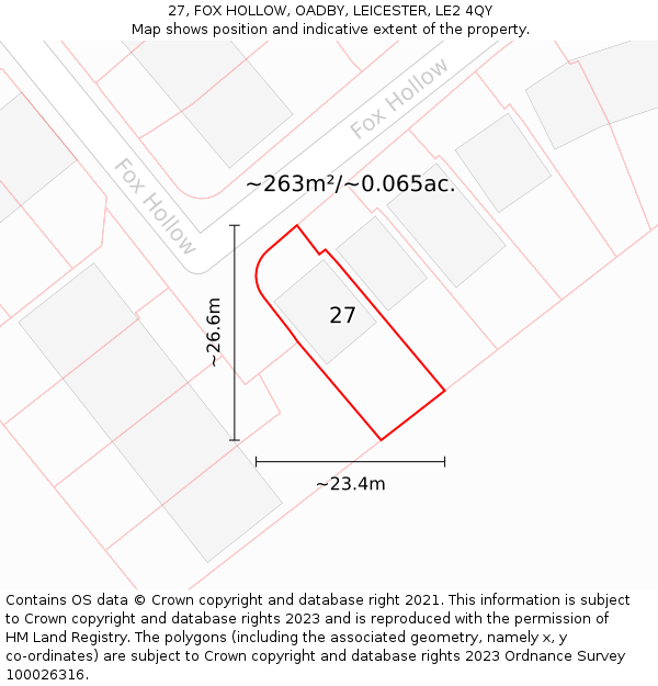 27, FOX HOLLOW, OADBY, LEICESTER, LE2 4QY: Plot and title map