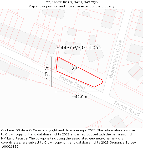 27, FROME ROAD, BATH, BA2 2QD: Plot and title map