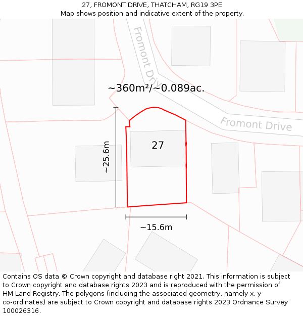 27, FROMONT DRIVE, THATCHAM, RG19 3PE: Plot and title map