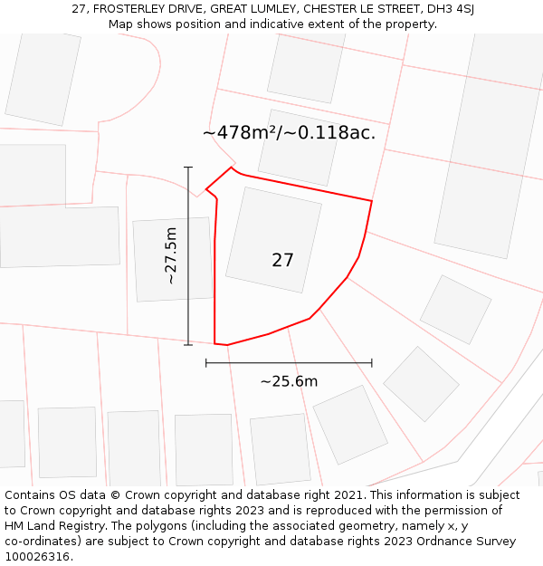 27, FROSTERLEY DRIVE, GREAT LUMLEY, CHESTER LE STREET, DH3 4SJ: Plot and title map