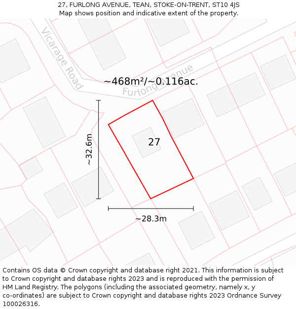 27, FURLONG AVENUE, TEAN, STOKE-ON-TRENT, ST10 4JS: Plot and title map