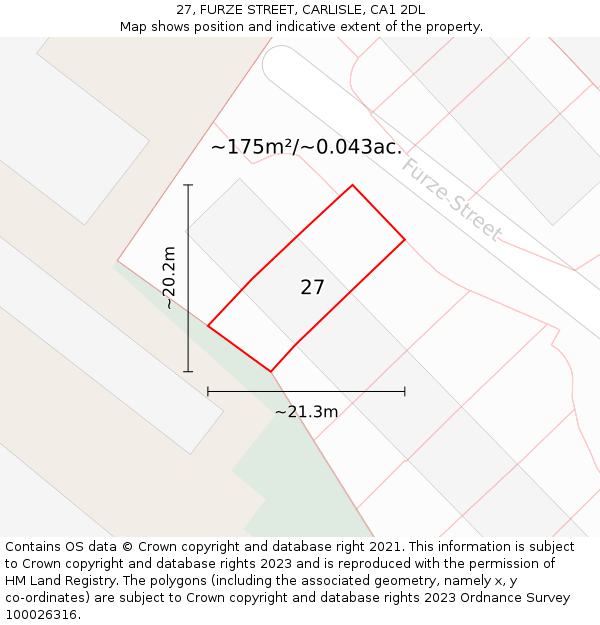 27, FURZE STREET, CARLISLE, CA1 2DL: Plot and title map