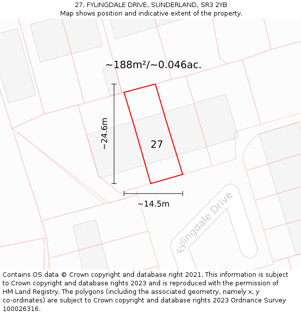 27, FYLINGDALE DRIVE, SUNDERLAND, SR3 2YB: Plot and title map