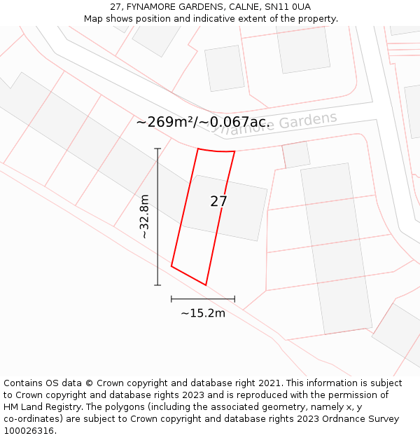 27, FYNAMORE GARDENS, CALNE, SN11 0UA: Plot and title map