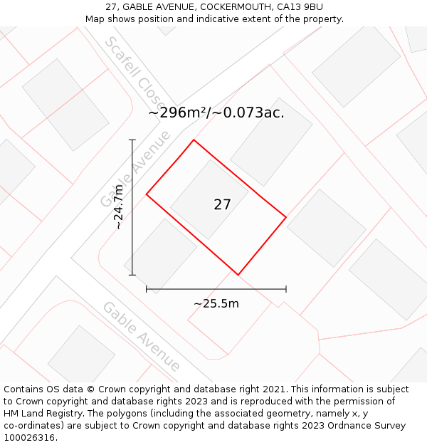 27, GABLE AVENUE, COCKERMOUTH, CA13 9BU: Plot and title map