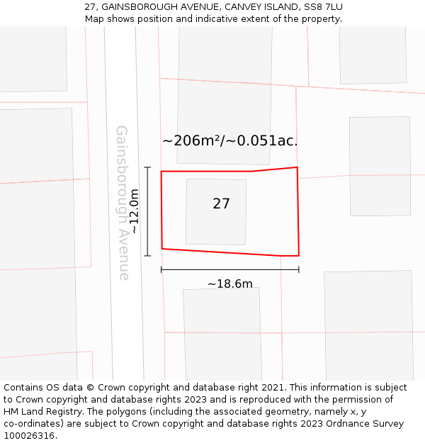 27, GAINSBOROUGH AVENUE, CANVEY ISLAND, SS8 7LU: Plot and title map