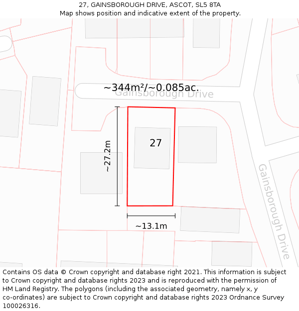 27, GAINSBOROUGH DRIVE, ASCOT, SL5 8TA: Plot and title map