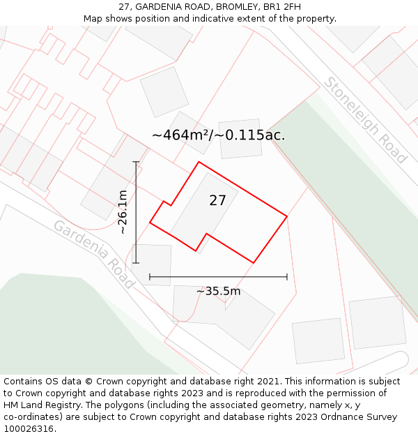 27, GARDENIA ROAD, BROMLEY, BR1 2FH: Plot and title map