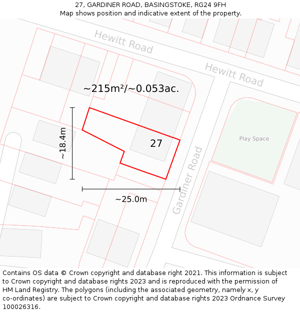 27, GARDINER ROAD, BASINGSTOKE, RG24 9FH: Plot and title map