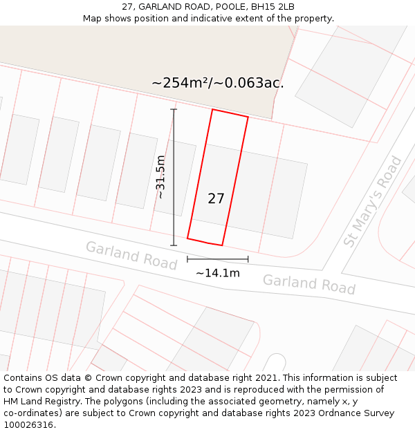 27, GARLAND ROAD, POOLE, BH15 2LB: Plot and title map