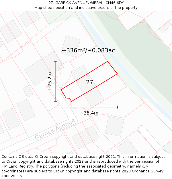 27, GARRICK AVENUE, WIRRAL, CH46 6DY: Plot and title map