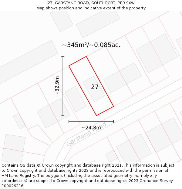 27, GARSTANG ROAD, SOUTHPORT, PR9 9XW: Plot and title map