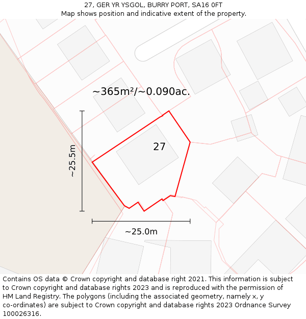 27, GER YR YSGOL, BURRY PORT, SA16 0FT: Plot and title map