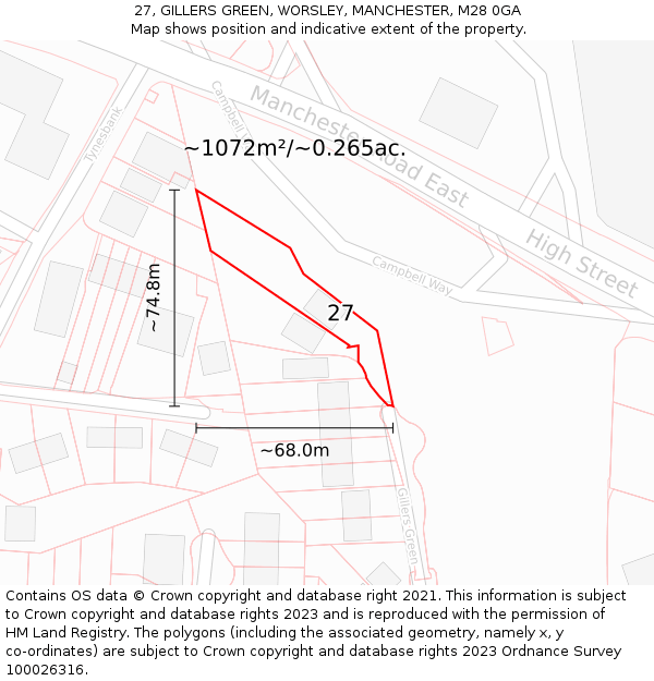 27, GILLERS GREEN, WORSLEY, MANCHESTER, M28 0GA: Plot and title map