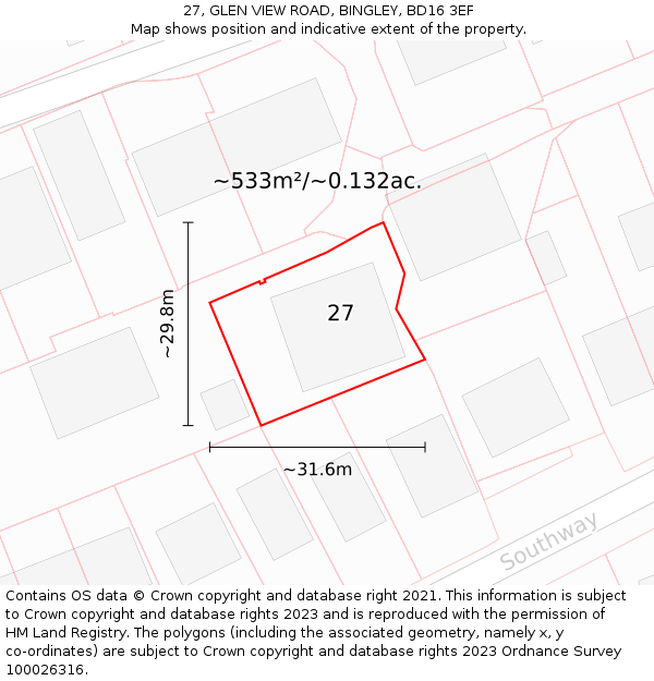 27, GLEN VIEW ROAD, BINGLEY, BD16 3EF: Plot and title map