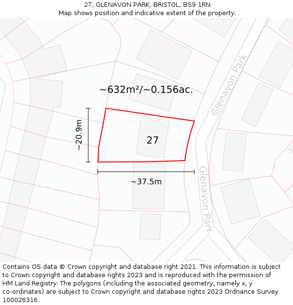 27, GLENAVON PARK, BRISTOL, BS9 1RN: Plot and title map
