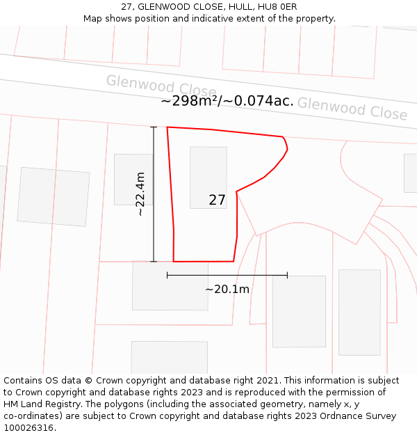 27, GLENWOOD CLOSE, HULL, HU8 0ER: Plot and title map