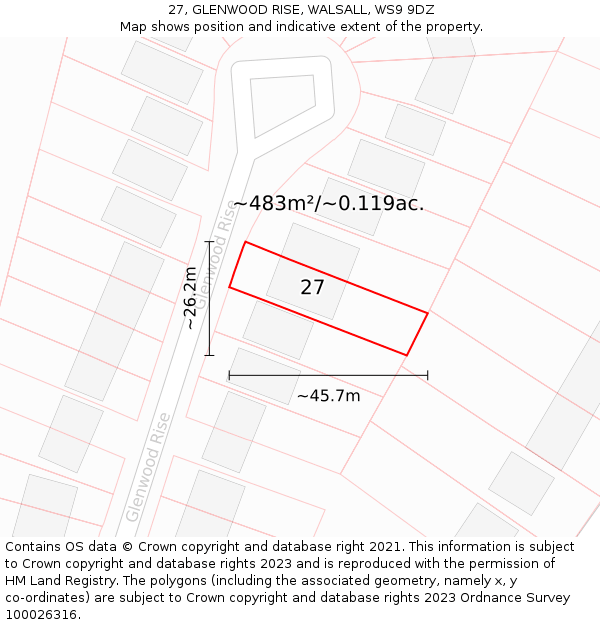 27, GLENWOOD RISE, WALSALL, WS9 9DZ: Plot and title map