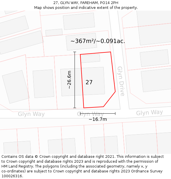 27, GLYN WAY, FAREHAM, PO14 2PH: Plot and title map