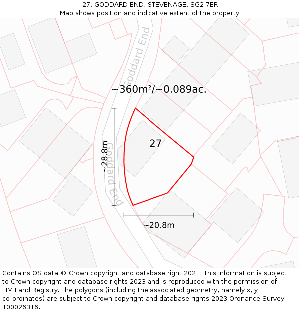 27, GODDARD END, STEVENAGE, SG2 7ER: Plot and title map