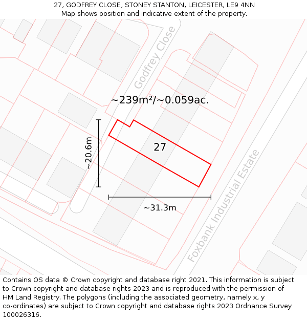 27, GODFREY CLOSE, STONEY STANTON, LEICESTER, LE9 4NN: Plot and title map