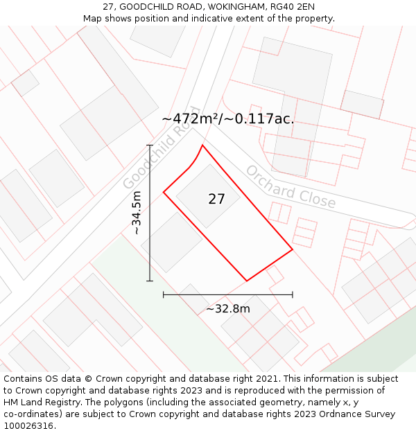 27, GOODCHILD ROAD, WOKINGHAM, RG40 2EN: Plot and title map