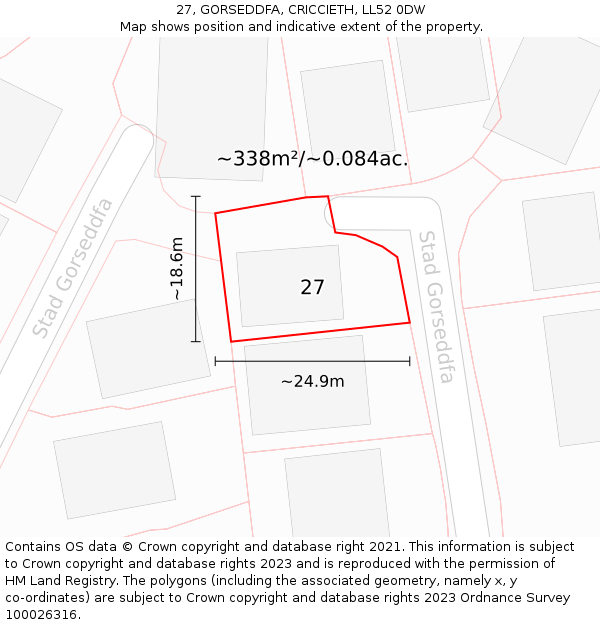 27, GORSEDDFA, CRICCIETH, LL52 0DW: Plot and title map