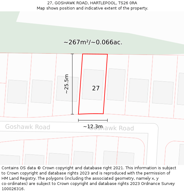 27, GOSHAWK ROAD, HARTLEPOOL, TS26 0RA: Plot and title map