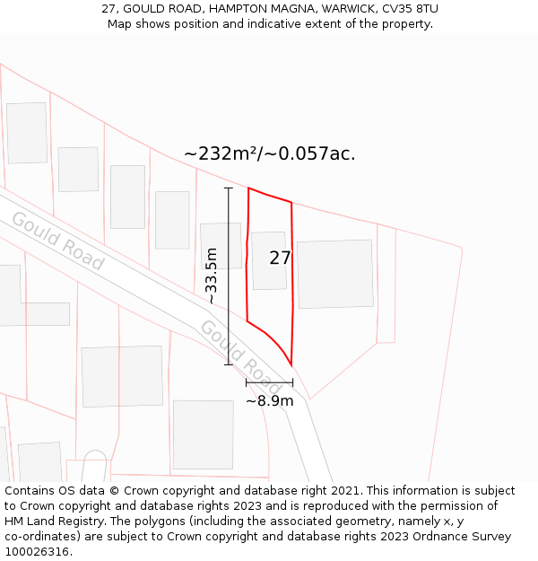 27, GOULD ROAD, HAMPTON MAGNA, WARWICK, CV35 8TU: Plot and title map