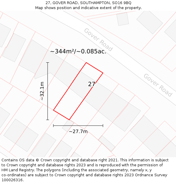 27, GOVER ROAD, SOUTHAMPTON, SO16 9BQ: Plot and title map